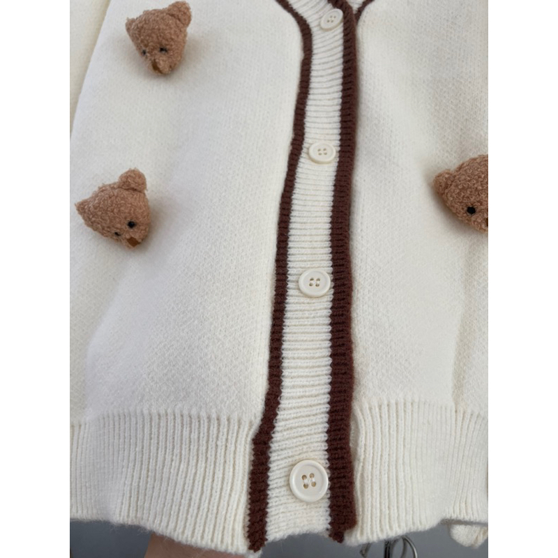 Áo khoác len, khoác cardigan nữ đính gấu hàng QC