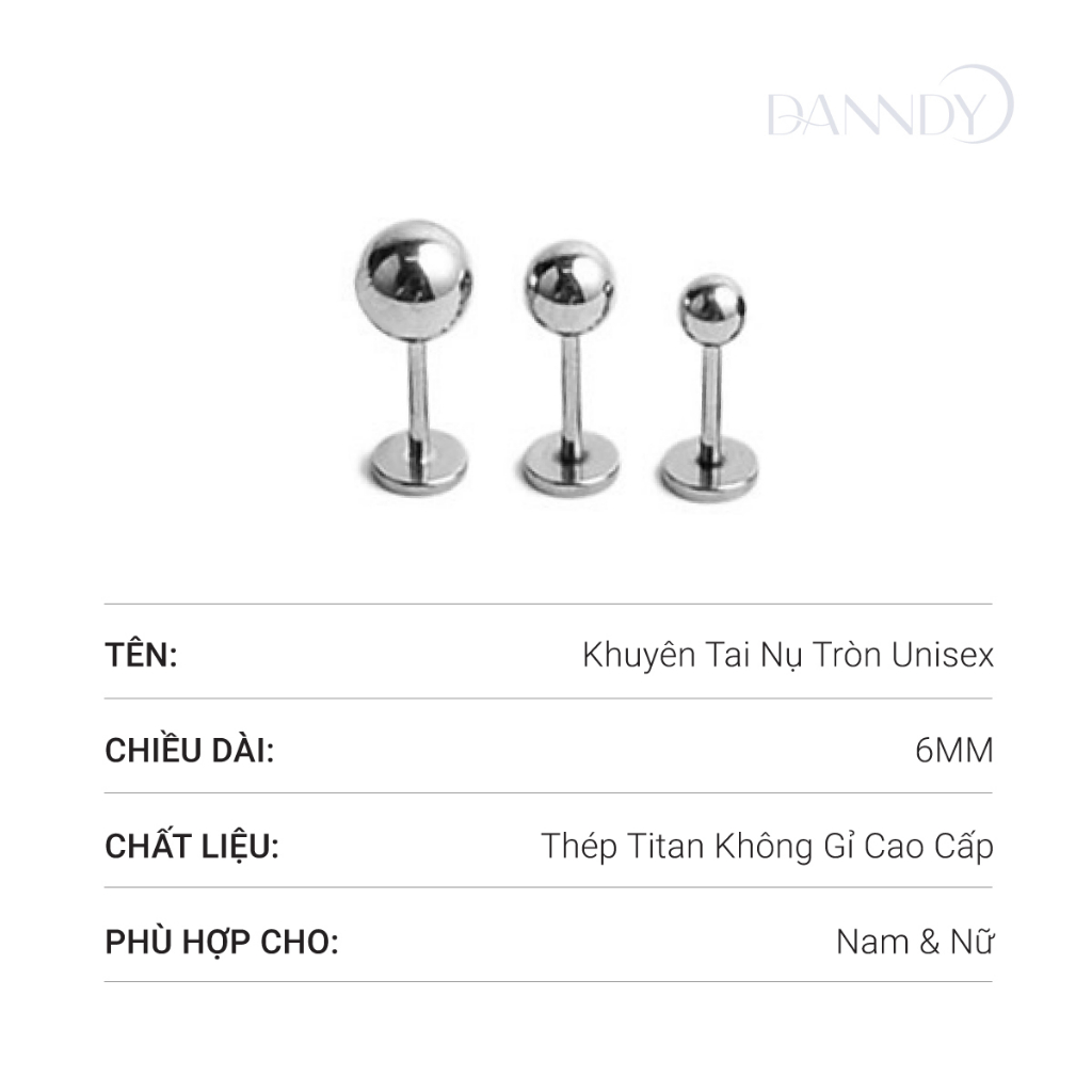 Khuyên tai nụ tròn sáng bóng. Khuyên tròn titan không đen không gỉ. Bông tai nam nữ tròn | Dandy