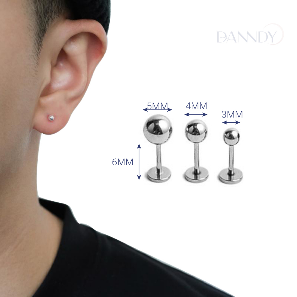 Khuyên tai nụ tròn sáng bóng. Khuyên tròn titan không đen không gỉ. Bông tai nam nữ tròn | Dandy