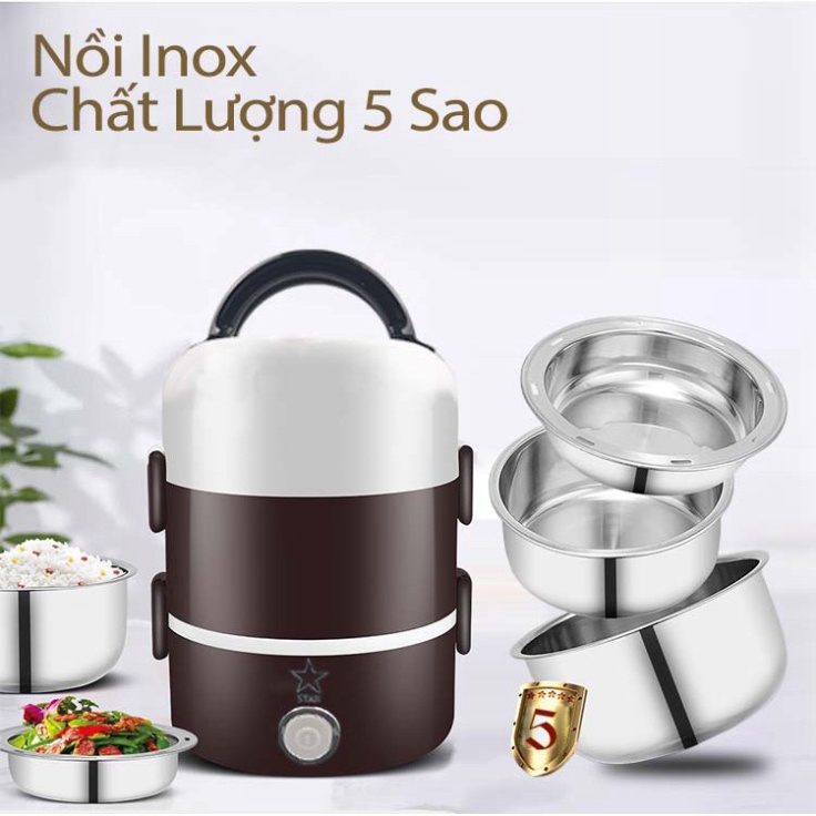 Hộp cơm hâm nóng 3 tầng cắm điện inox ủ cơm tự động,Cặp lồng giữ nhiệt