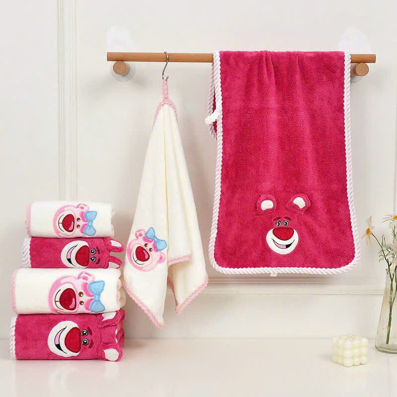 Set 2 khăn tắm khăn mặt gấu béo hồng Losto cute dễ thương