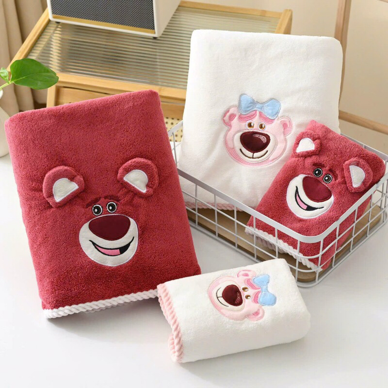 Set 2 khăn tắm khăn mặt gấu béo hồng Losto cute dễ thương