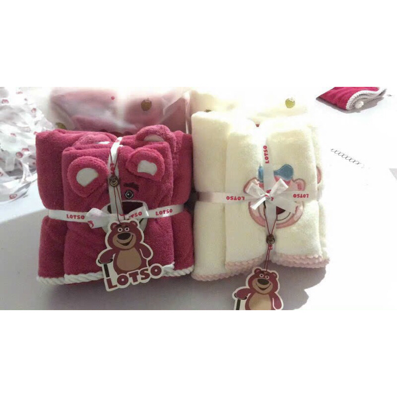 Set 2 khăn tắm khăn mặt gấu béo hồng Losto cute dễ thương