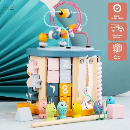 Hộp đa năng Montessori 8 mặt 11 trò chơi đồ chơi bằng gỗ bảng bận rộn cho bé phát triển kỹ năng toàn diện giáo dục sớm