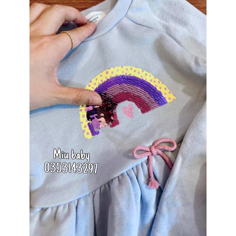 Váy nỉ blue kim sa bé gái xuat du