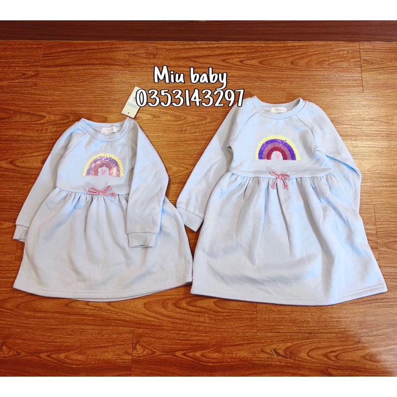 Váy nỉ blue kim sa bé gái xuat du