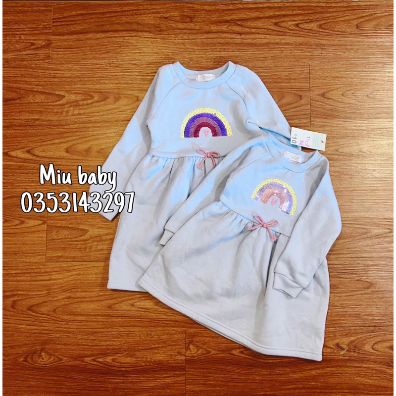 Váy nỉ blue kim sa bé gái xuat du