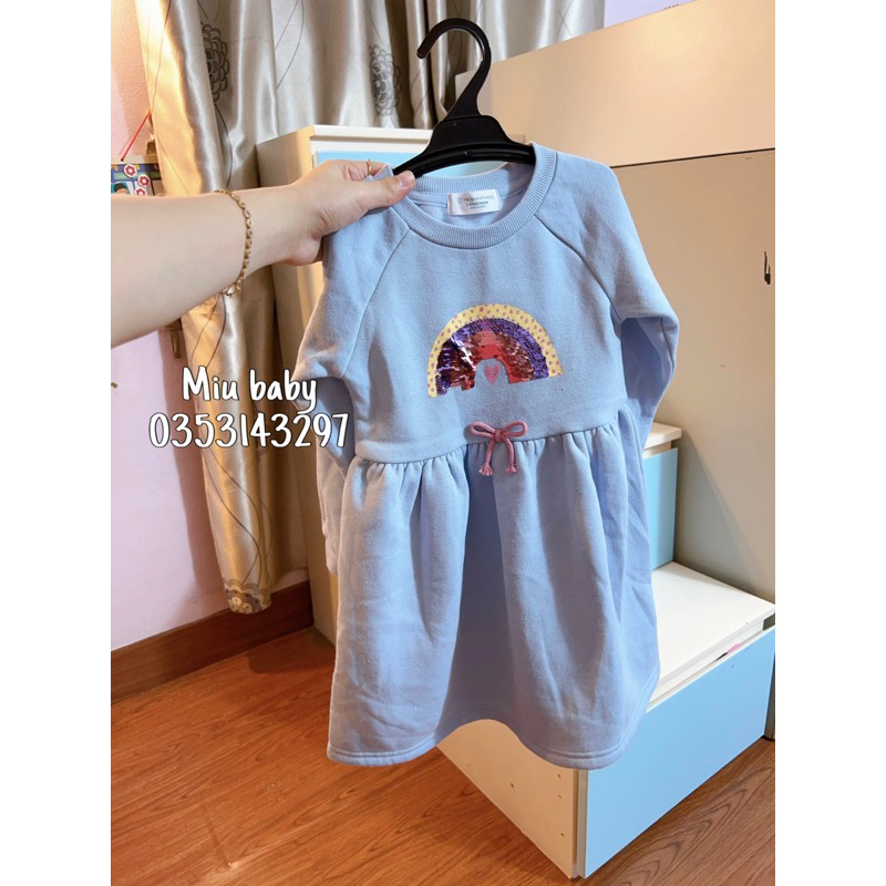 Váy nỉ blue kim sa bé gái xuat du