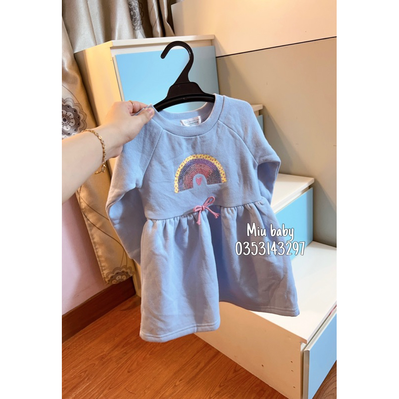 Váy nỉ blue kim sa bé gái xuat du