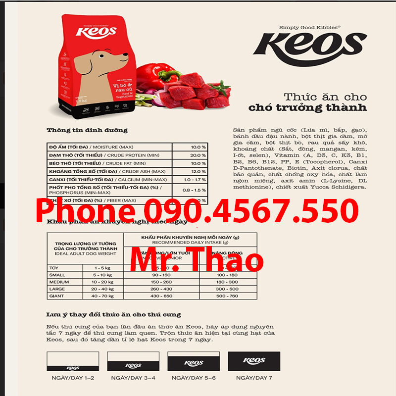 20KG Thức Ăn Hạt Khô Ganador , Đồ Ăn Cho Chó Con, Chó Lớn , FIB'S , KEOS DOG ADULT BEEF AND VEGETABLE