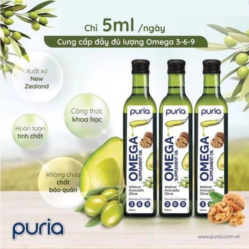 Dầu óc chó, oliu, quả bơ omega 369 puria