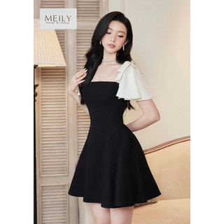 Đầm dáng xoè cổ vuông phối tay nơ vai Datasco