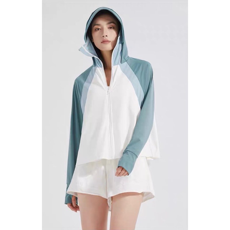 Áo Khoác Chống Nắng Và Tia UV Màu Pastel UPF50+ Kèm Mũ Khoá Kéo Và Vành Nón Có Thể Tháo Rời Chất Thun Lạnh
