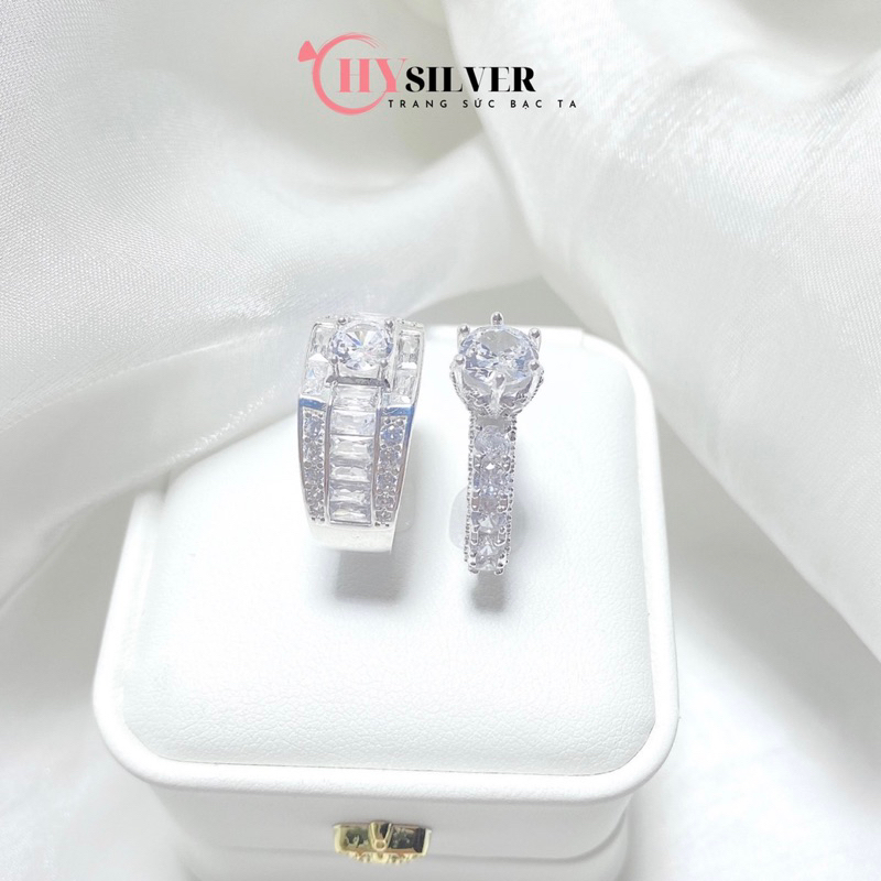 Nhẫn đôi bạc CHY SILVER dày dặn đính đá lấp lánh bạc thật