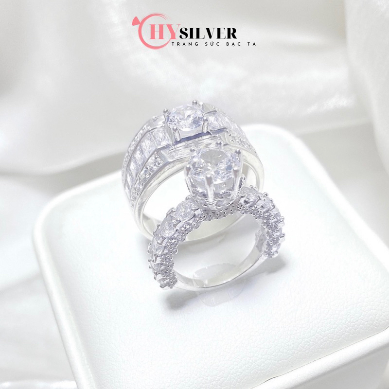 Nhẫn đôi bạc CHY SILVER dày dặn đính đá lấp lánh bạc thật