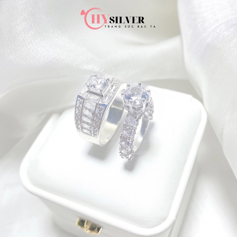 Nhẫn đôi bạc CHY SILVER dày dặn đính đá lấp lánh bạc thật