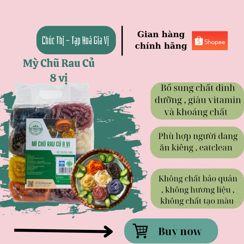 MÌ CHŨ NGŨ SẮC 8 VỊ Tây Nguyên Food - LOẠI 1KG -  THÍCH HỢP CHO CHẾ ĐỘ EAT CLEAN