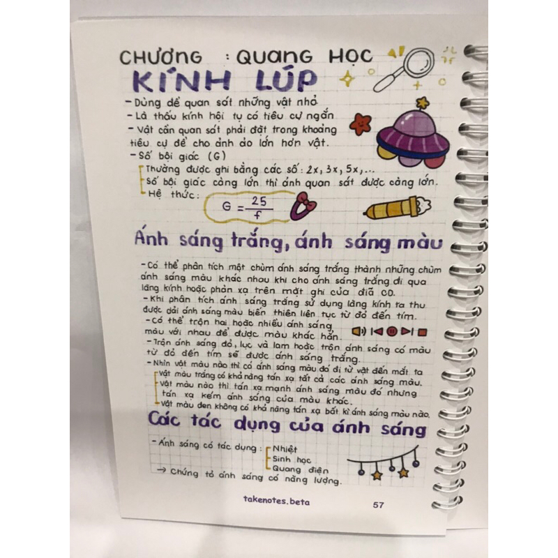 Sổ Tay Lò Xo Takenotes  Vật Lí lớp 6 ,7, 8, 9  trang trí sticker