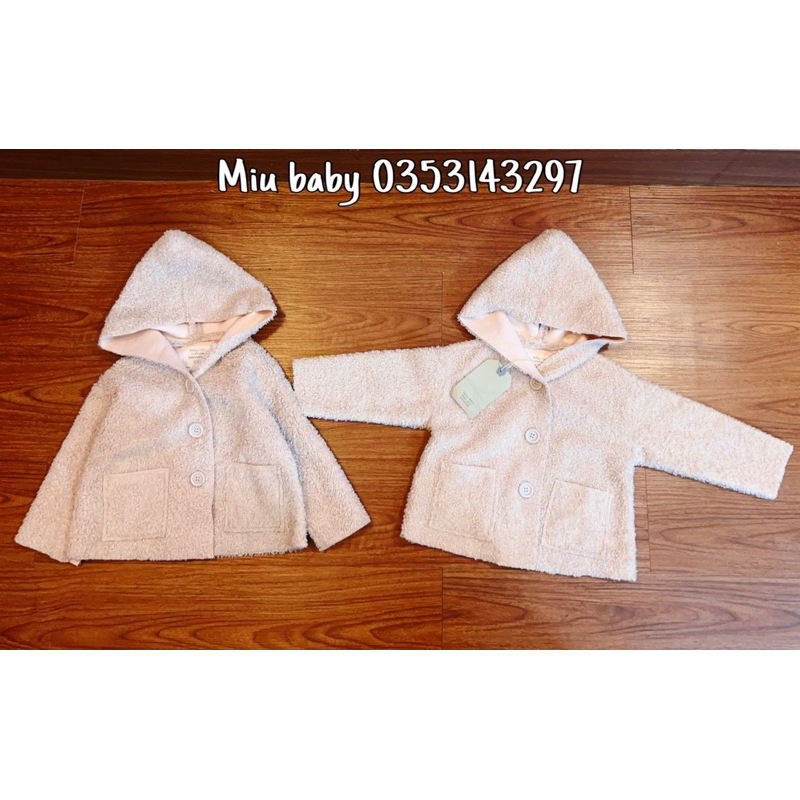 Áo khoác lông cừu lót dạ ép bé gái du xịn ZzRr màu hồng be