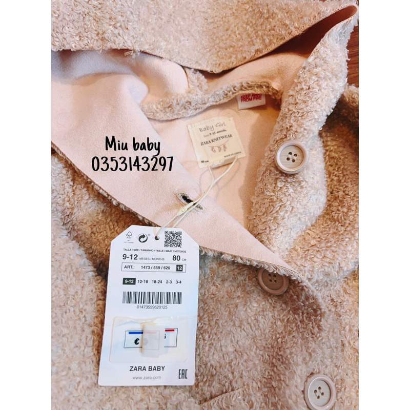 Áo khoác lông cừu lót dạ ép bé gái du xịn ZzRr màu hồng be