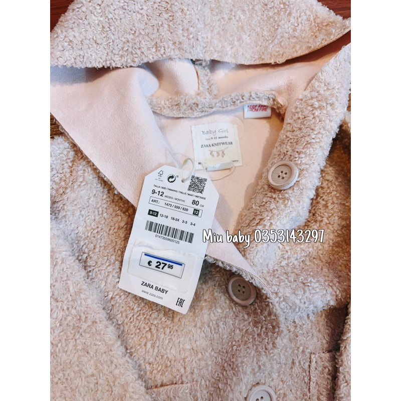 Áo khoác lông cừu lót dạ ép bé gái du xịn ZzRr màu hồng be