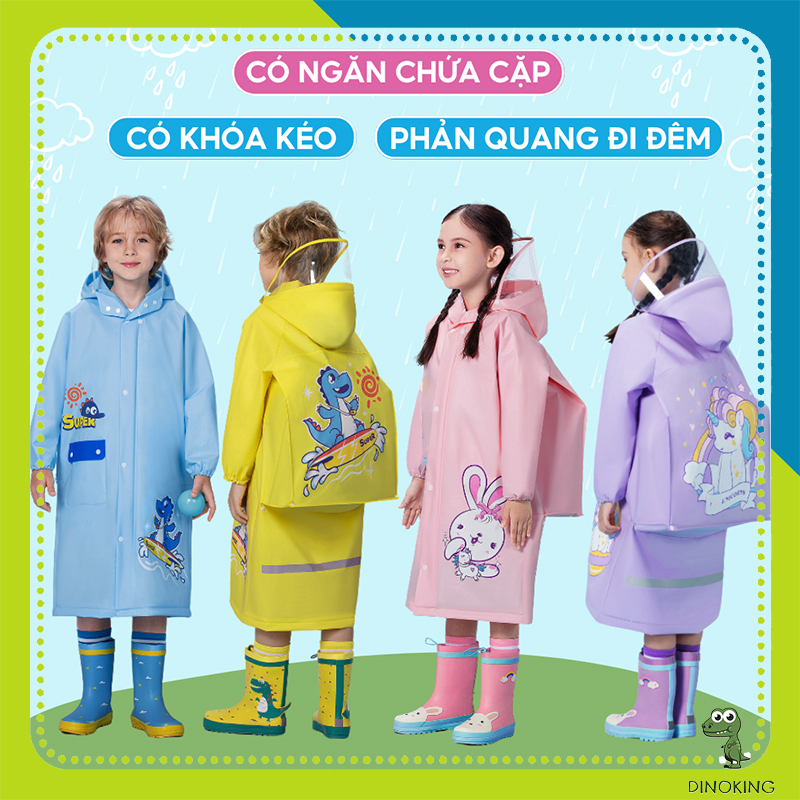 Áo mưa cho bé, áo mưa trẻ em siêu nhẹ, siêu dai, siêu bền cho bé trai bé gái cao từ 90-145cm, phiên bản 2023 có khóa kéo