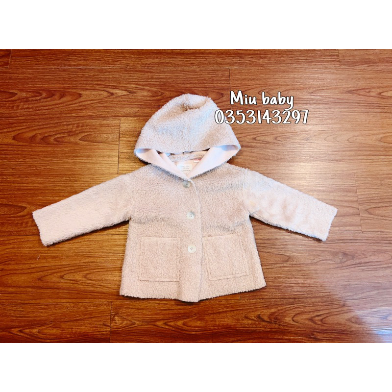 Áo khoác lông cừu lót dạ ép bé gái du xịn ZzRr màu hồng be