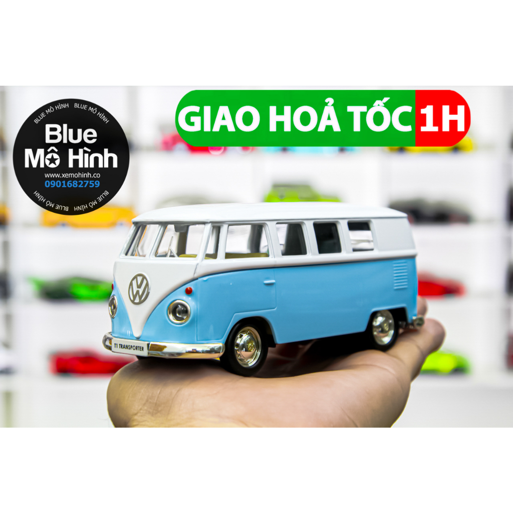 Mô hình xe Volkswagen Bus Classic 1:36 Trắng xanh bằng kim loại