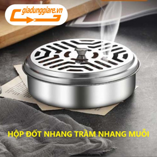 Khay nhang muỗi INOX chống nóng an toàn hộp đựng hương muỗi có nắp đậy