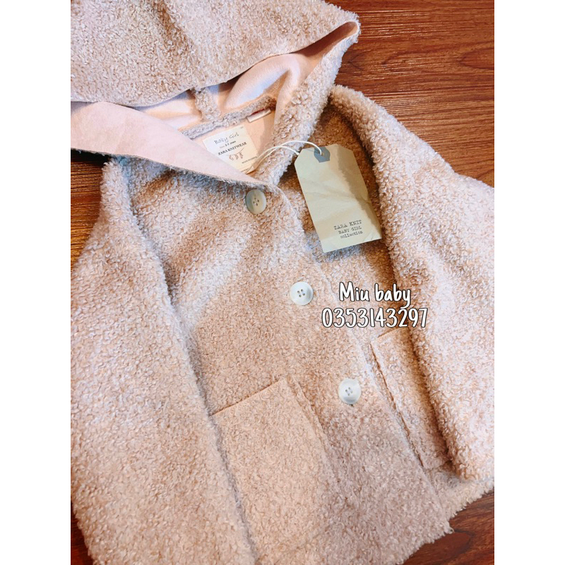 Áo khoác lông cừu lót dạ ép bé gái du xịn ZzRr màu hồng be
