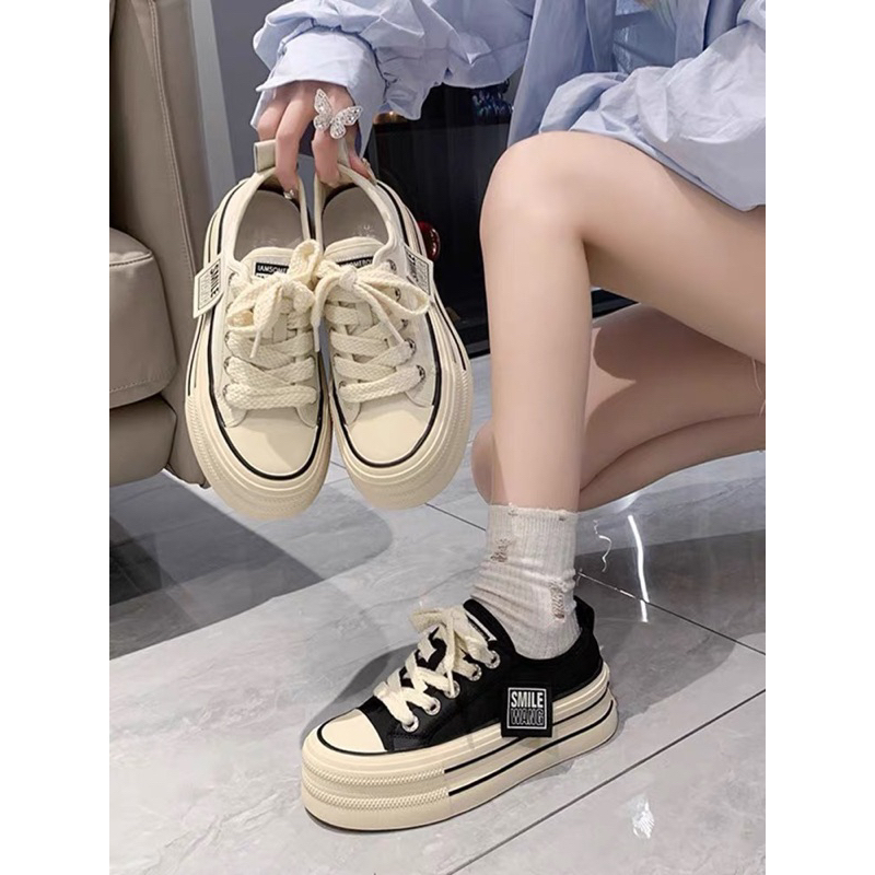 Giày thể thao nữ SMILE độn đế 6cm chất liệu vải canvas siêu đẹp phong cách thời trang basic hot trend, giày sneaker nữ