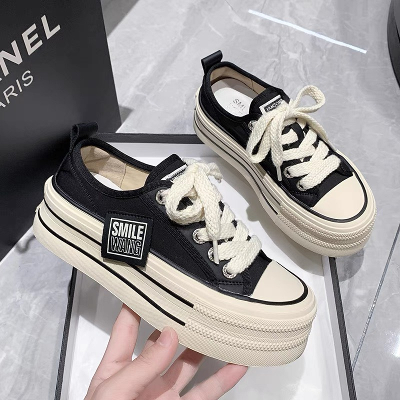 Giày thể thao nữ SMILE độn đế 6cm chất liệu vải canvas siêu đẹp phong cách thời trang basic hot trend, giày sneaker nữ