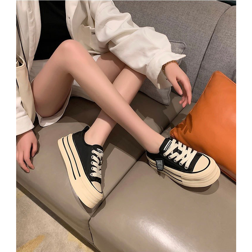 Giày thể thao nữ SMILE độn đế 6cm chất liệu vải canvas siêu đẹp phong cách thời trang basic hot trend, giày sneaker nữ