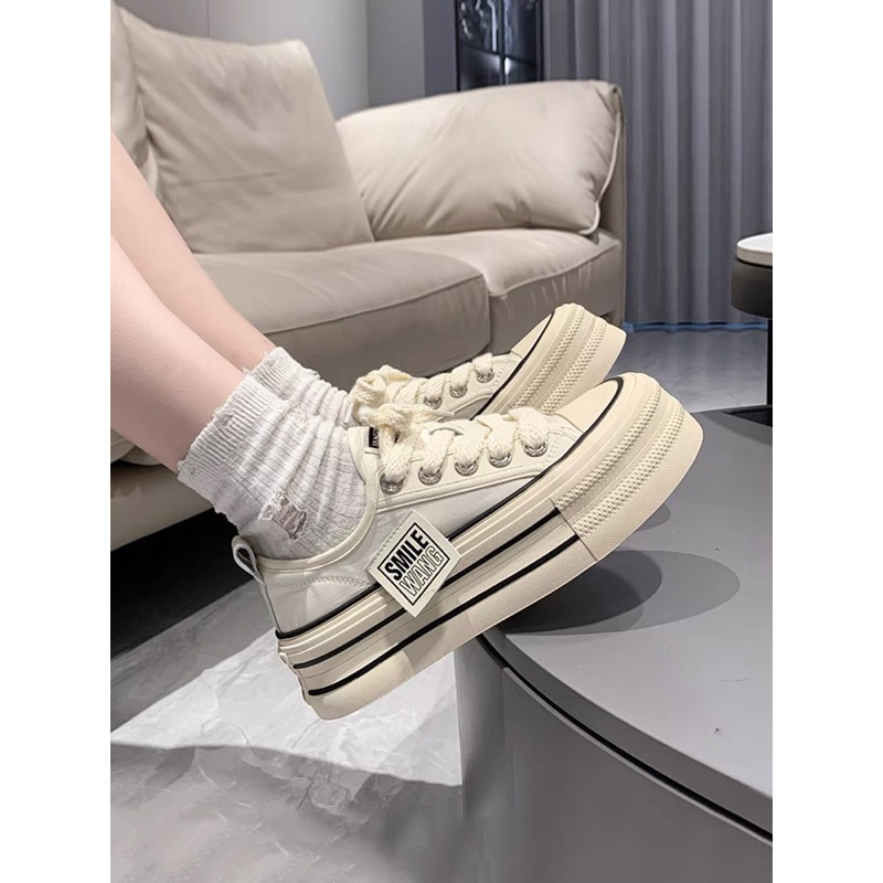 Giày thể thao nữ SMILE độn đế 6cm chất liệu vải canvas siêu đẹp phong cách thời trang basic hot trend, giày sneaker nữ