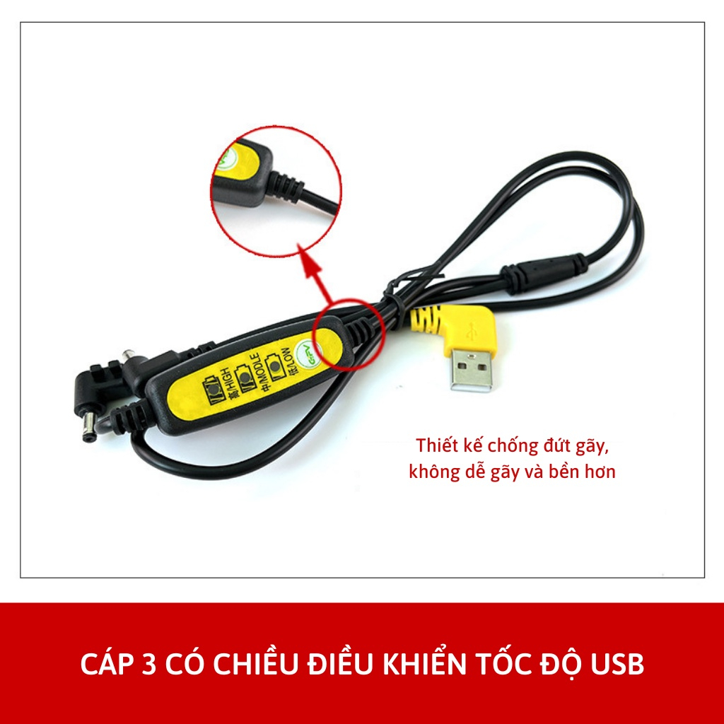 Dây Cáp Nối Quạt Áo Điều Hòa cổng DC và cổng USB, CÁNH 12V CHÍNH HÃNG