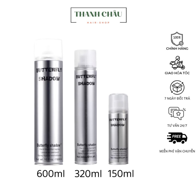 Gôm xịt tóc Butterfly Shadow 150ml 320ml và 600ml