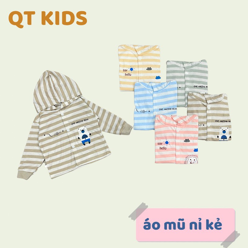 Áo khoác mũ thu đông nỉ kẻ cho bé sơ sinh