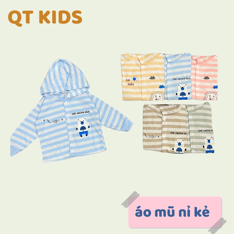 Áo khoác mũ thu đông nỉ kẻ cho bé sơ sinh
