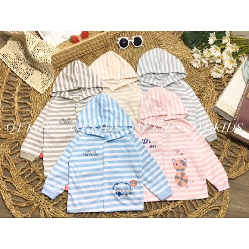 Áo khoác mũ thu đông nỉ kẻ cho bé sơ sinh