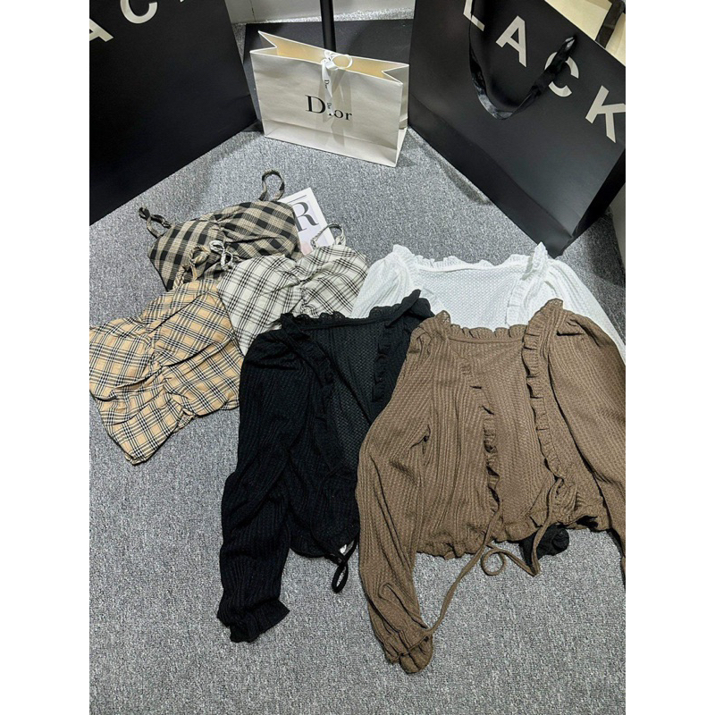 Set Áo Lưới cdg mỏng tay dài + Áo hai dây hoạ tiết hàng QC có sẵn