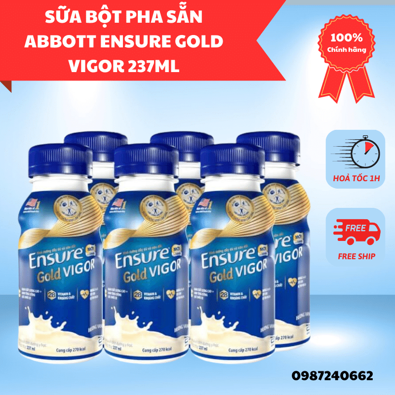 Sữa Bột Pha Sẵn Abbott Ensure Gold Vigor Hương Vani Lốc 6 Chai x 237ml