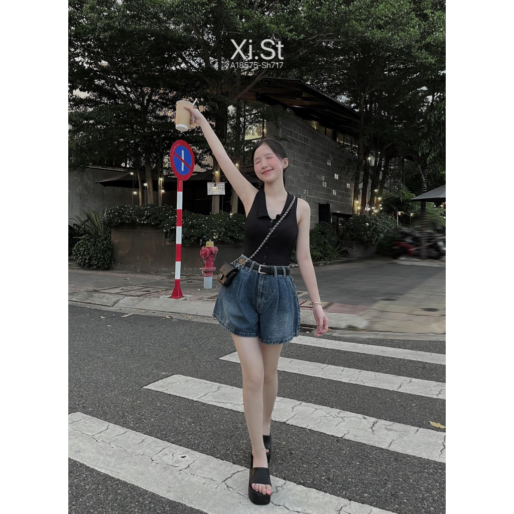 Quần Short MYK Jeans - Short Trơn Dáng Phồng