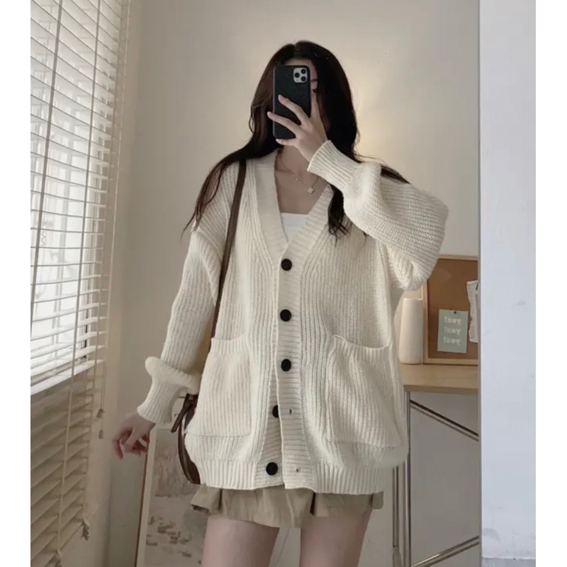 ÁO KHOÁC CADIGAN LEN HẠT GẠO CỔ V TÚI BỤNG TAY BO hàng Quảng Châu
