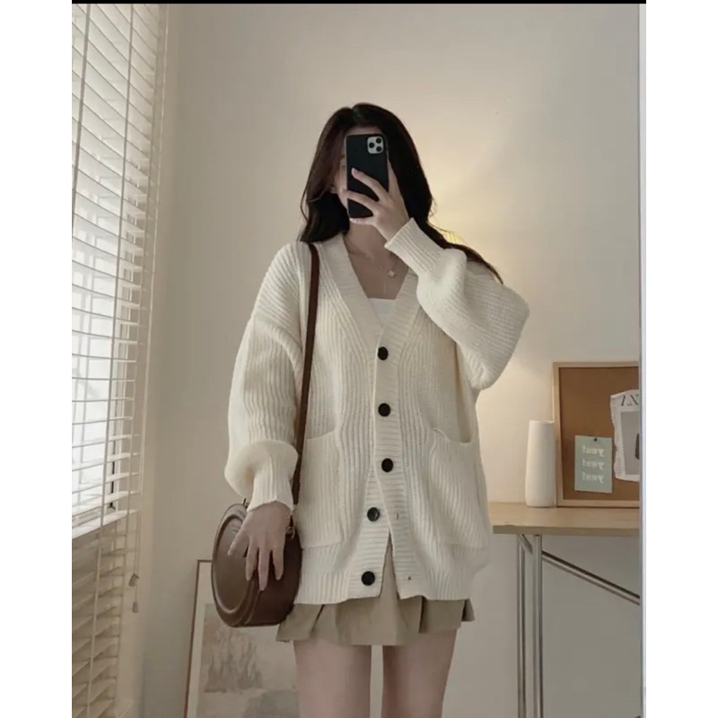 ÁO KHOÁC CADIGAN LEN HẠT GẠO CỔ V TÚI BỤNG TAY BO hàng Quảng Châu