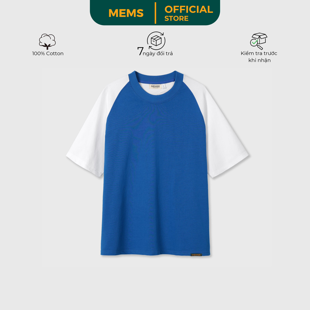 Áo thun tay ngắn cổ tròn trơn màu phối áo thun nam nữ unisex MEMS Rumble raglan