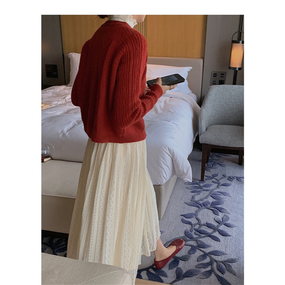 𝗺𝗶𝗲 𝘀𝘁𝘂𝗱𝗶𝗼 - HÀNG CÓ SẴN Chân váy trắng be ren dài chun lưng 2 lớp phong cách Vintage