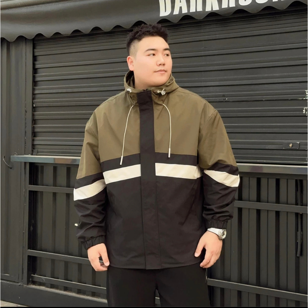 Áo Khoác Big Size Nam Revered 75kg-125kg, Áo Khoác Mùa Đông Nam Có Sọc Vải Gió Tráng Chống Nước KG2