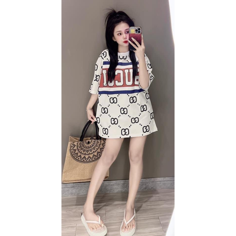 Áo thun cotton tay lỡ dáng rộng unisex in chữ Gu Chì kẻ ngang freesize 38-65kg - dành cho cả nam và nữ