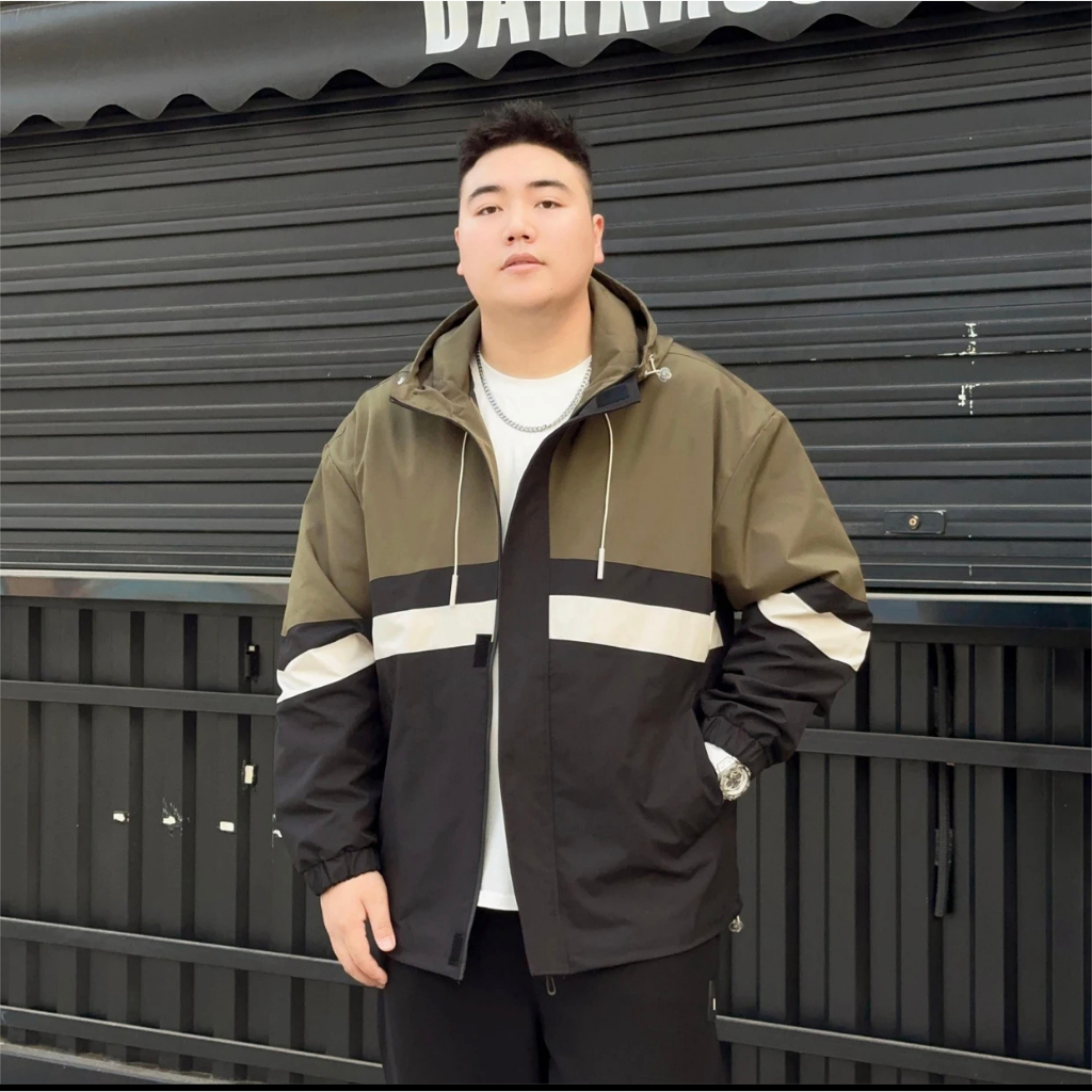 Áo Khoác Big Size Nam Revered 75kg-125kg, Áo Khoác Mùa Đông Nam Có Sọc Vải Gió Tráng Chống Nước KG2