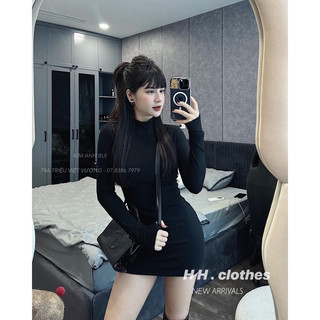 Váy Body Dáng Ngắn Cổ 3P Tay Dài Siêu Tôn Dáng
